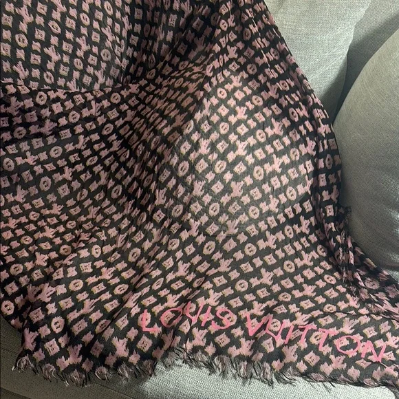 Louis Vuitton Pink/ Black Patterned Scarf RARE